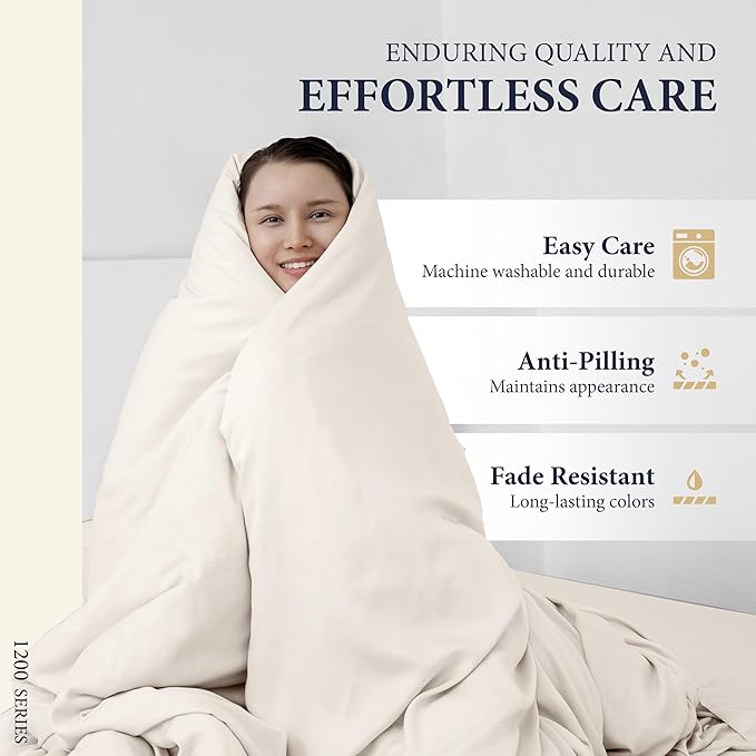 Ashton Sheets 100% Egyptian Cotton Queen Pillow Cases Set of 2 - Luxury 1200 Thread Count Pillow Cases Queen Size (Ivory), Soft, Cooling Hotel Collection Pillowcases, Fits Queen Standard Pillow