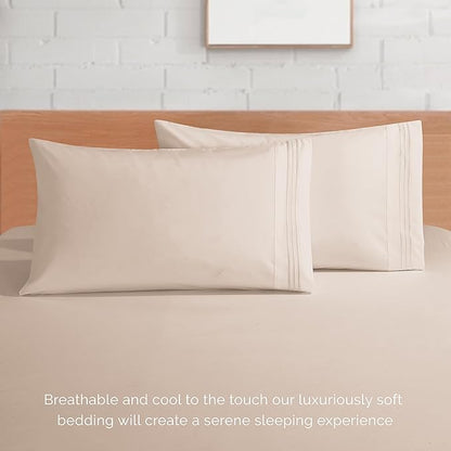 Elegant Comfort Luxurious 1500 Premium Hotel Quality Microfiber 4-Piece Sheet Set, 18-24 Inches Deep - Extra Deep Pocket Sheets - Ultra Soft 4PC Deep Pocket Sheets, Full, Cream