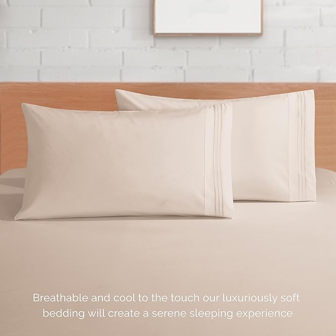 Elegant Comfort Luxurious 1500 Premium Hotel Quality Microfiber 4-Piece Sheet Set, 18-24 Inches Deep - Extra Deep Pocket Sheets - Ultra Soft 4PC Deep Pocket Sheets, Queen, Cream