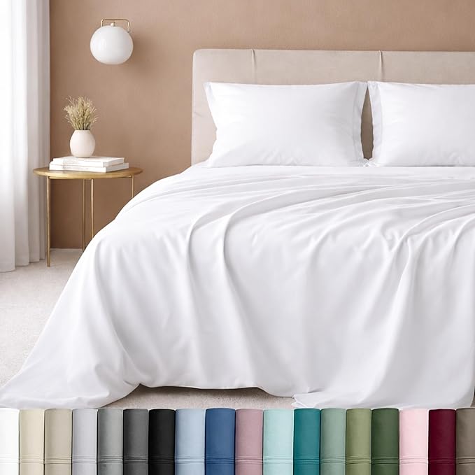 California Design Den Deep Pocket King Sheets Set - Luxury 600 Thread Count Sateen, 100% Cotton Sheets with All Around Elastic for a Snug Fit, Hotel Quality Bedding Set - White