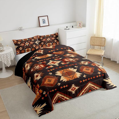Feelyou Geometric Comforter Full Size Modern Art Comforter Set for Boys Girls Children Luxury Bedding Set Room Decor Brown Duvet Set