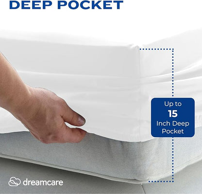 DREAMCARE King Size Sheets Set - Cooling Bed Sheets - 4pcs Set - up to 15" Deep Pocket King Sheet Set – Soft & Long Lasting Cooling - 100% Fine Brushed Polyester with Side Pocket - White