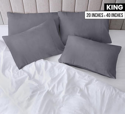 Utopia Bedding King Pillow Cases - 4 Pack - Envelope Closure - Soft Brushed Microfiber Fabric - Shrinkage and Fade Resistant Pillow Covers King Size 20 X 40 Inches (King, Grey)