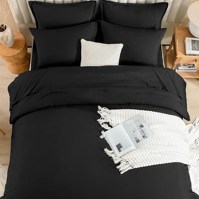 Litanika Oversized King Comforter Sets Black - 7 Pieces Bed in a Bag Oversized King Bedding Comforter Sets, Solid Lightweight Bed Set with Comforter, Sheets, Pillowcases & Shams