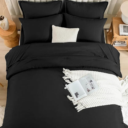 Litanika Oversized King Comforter Sets Black - 7 Pieces Bed in a Bag Oversized King Bedding Comforter Sets, Solid Lightweight Bed Set with Comforter, Sheets, Pillowcases & Shams