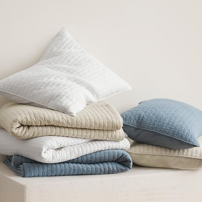 EVERGRACEHOME Cross Stitch Pre-Washed Cotton Quilt Bedding Set King Size, Oversized 3 Pieces Lightweight Bedspread Coverlet for All Season, with 2 Matching Shams, Bright White,108"x96"