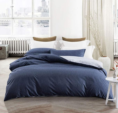 SLEEPBELLA Duvet Cover Full Size, 600 Thread Count Cotton Navy & Grey Printed with Luxurious Blue Leaves Pattern Reversible Botanical Comforter Cover Sets, Bedding Set 3Pcs (Full, Navy-Blue Leaves)