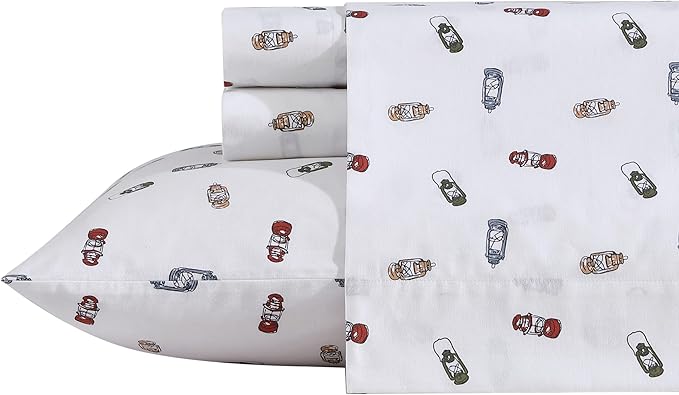 Eddie Bauer - Full Sheets, Cotton Percale Bedding Set, Crisp & Cool Home Decor (Explore Lantern White, Full)