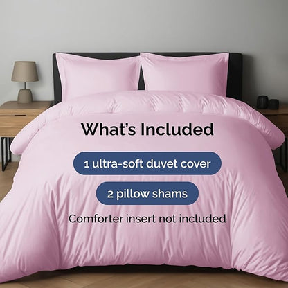 Duvet Cover King Size Set - Extra Soft King Duvet Cover 104" x 90" with 2 Pillow Shams - Hotel Luxury, Easy Care & Fade Free w/ Zipper Closures & Ties - All Season, Comfy and Breathable (Light Pink)