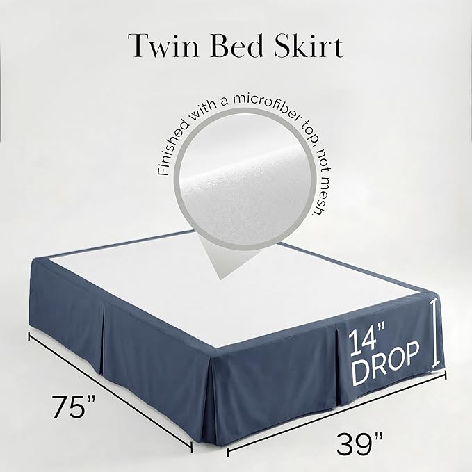 Southshore Fine Living, Inc. Hotel Quality Twin Size Bed Skirt, 14 Inch Bed Skirt for Twin Mattress, Blue Dust Ruffle, Easy Care Microfiber, Pet Hair Resistant, Hides Underbed Storage, Dark Blue