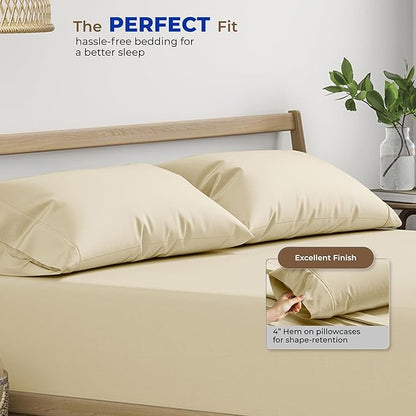 Thread Spread 100% Egyptian Cotton Pillow Cases Queen Size Set of 2 - Luxury 1000 Series Paradise Collection Queen Pillow Cases (Sand), Soft Cooling Sateen Hotel Egyptian Cotton Pillowcases