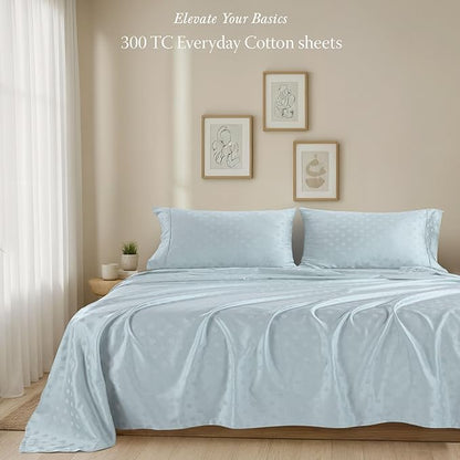 Threadmill Cotton Twin XL Sheet Set | 100% Cotton Sheets for Twin XL Size Bed | Damask Jacquard Sateen Twin XL Bed Sheets Set with 16” Deep Pocket | Soft Breathable 3 pc Cooling Sheet Set | Light Blue