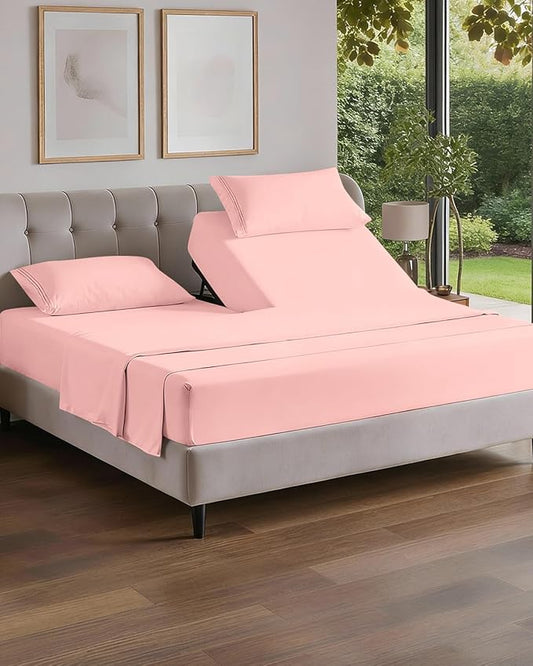 Flex Top Split Head King 4 Piece Sheet Set - Comfy Breathable & Cooling Bed Sheets Set - Hotel Luxury Bedding for Women, Men, Kids, Teens, Boys & Girls - Deep Pockets, Soft and Oeko-Tex - Baby Pink