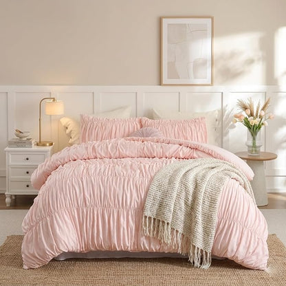 weigelia Cinched Comforter Set Queen - 3PCS Soft Cozy Blush Pink Queen Bedding Set with Decorative Ruched Design, Fluffy Lightweight All Season Cute Comforter for Elegant Home & Bedroom Decor