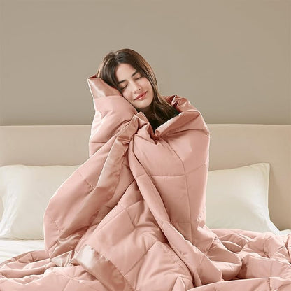 Madison Park Windom Down Alternative Blanket, Premium 3M Scotchgard Moisture Wicking Treatment, Lightweight and Soft Bed Cover For All Season, Satin Trim, Blush King