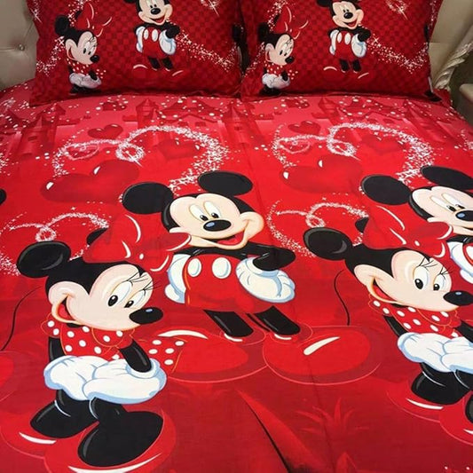 100% Cotton Kids Reversible Printing Mickey Mouse Couples Duvet Cover 3PCS Bedding Set with Zipper Closure,Queen(No Comforter)