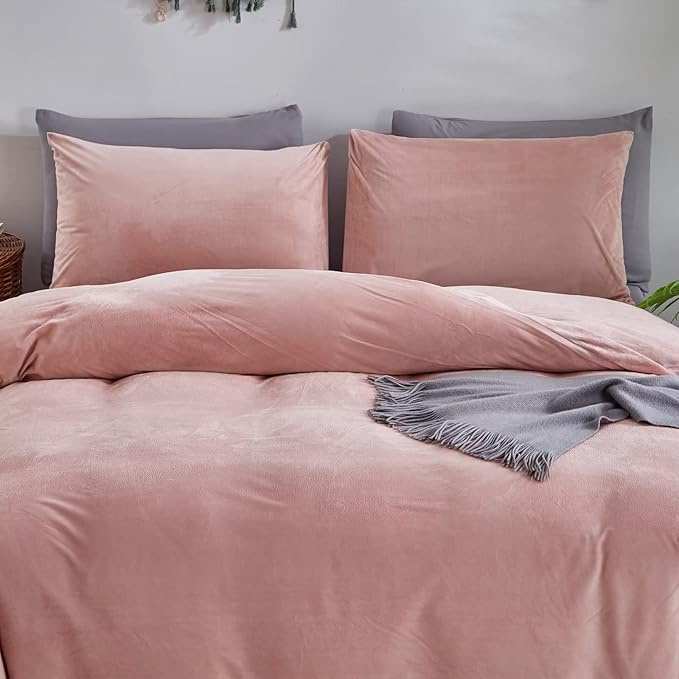 Houseri Pink Velvet Comforter Set California King Fluffy Light Bedding Sets Flannel Cal Rose Sherpa Oversized Warm Fuzzy Puffy Size Cal King(96''*104''-Comforter)