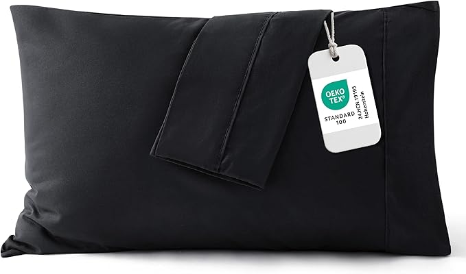 Bedsure Pillow Cases Standard Size Set of 2 - Black Brushed Microfiber Pillowcases, Super Soft Pillowcase, Pillow Case Covers with Envelope Closure for Kids, Wrinkle, Fade Resistant, 20x26 Inches