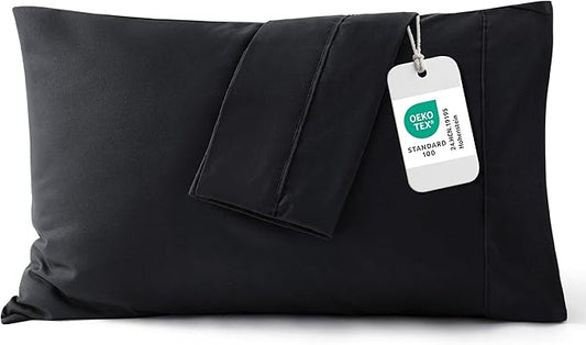 Bedsure Pillow Cases Standard Size Set of 2 - Black Brushed Microfiber Pillowcases, Super Soft Pillowcase, Pillow Case Covers with Envelope Closure for Kids, Wrinkle, Fade Resistant, 20x26 Inches