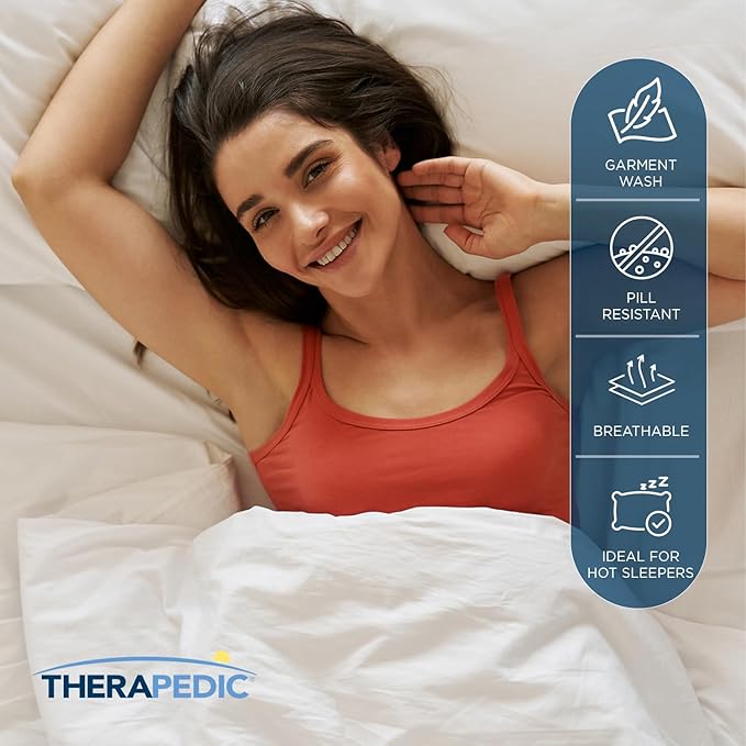Therapedic 100% Egyptian Cotton California King 6-Piece Sheet Set – Naturally Cooling & Breathable Sateen, Preshrunk Garment Wash, 16" Deep Pocket Fitted Sheet, Bonus Pillowcases, Soft & Durable-White