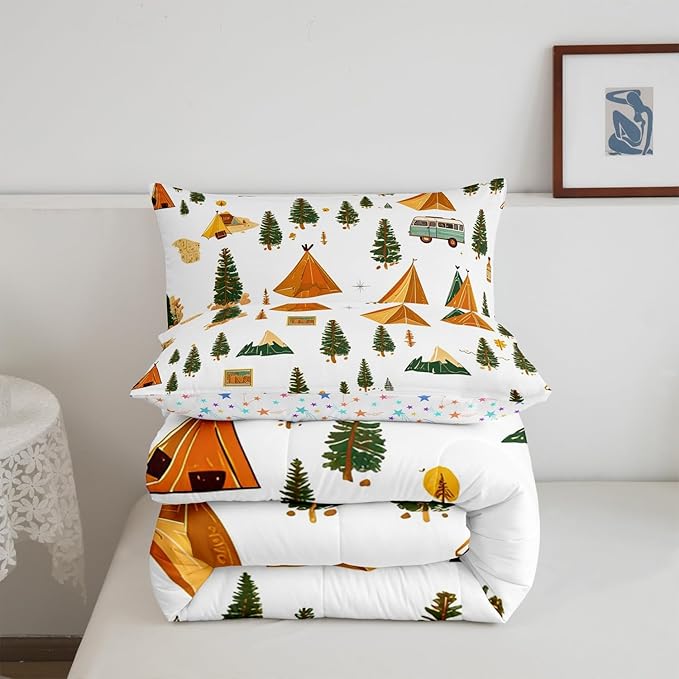 Feelyou Camping Comforter Set Full Size Vintage Comforter Camper Accessories for Travel Trailers Bedding Set Camper Duvet Set Room Decor Ivory Quilt Set
