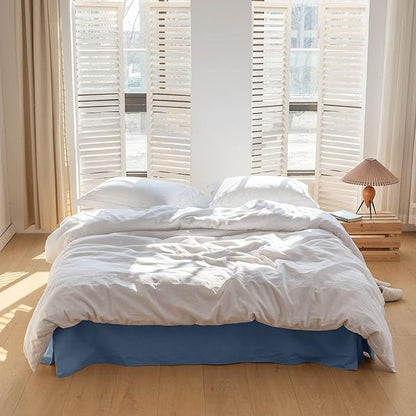 BISELINA French Linen Bed Skirt with Pleated Corner 22-Inch Tailored Drop Natural Flax Cotton Blend Basic Dust Ruffle Soft Cozy Farmhouse Bedding (22" King, Basic Navy Blue)