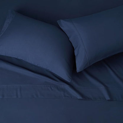Amazon Basics Lightweight Super Soft Easy Care Breathable Microfiber 4-Piece Bed Sheet Set with 14-Inch Deep Pockets, Machine Washable, Wrinkle Resistant, King, Navy Blue, Solid