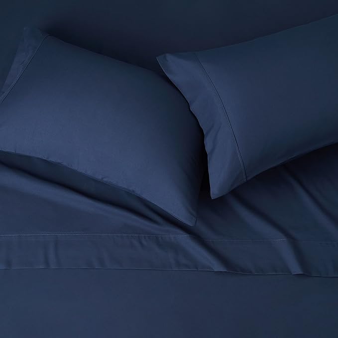 Amazon Basics Lightweight Super Soft Easy Care Breathable Microfiber 4 Piece Bed Sheets Set with 14-Inch Deep Pockets, Full, Navy Blue, Solid (Pack of 4)