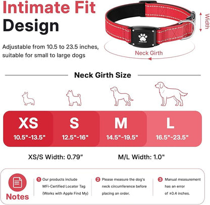 GPS Dog Collar Tracker 2-in-1,Reflective Waterproof Pet Collar,iOS-Only,No Monthly Fees,Unlimited Range,Dog Tracking Collar Pet Tracker,for Small Medium Large Dogs(L (16.5"-23.5"), Red)