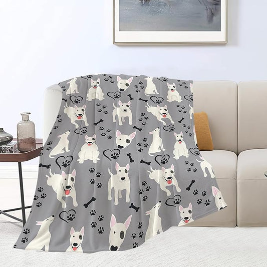 Bull Terrier Blanket Super Soft Warm Fluffy Fleece Flannel Dog Animal Throw Blanket Cozy Fuzzy Plush Stuff Bedding Blankets Gifts for Women Kids Boys Girls Adults 50"X40"