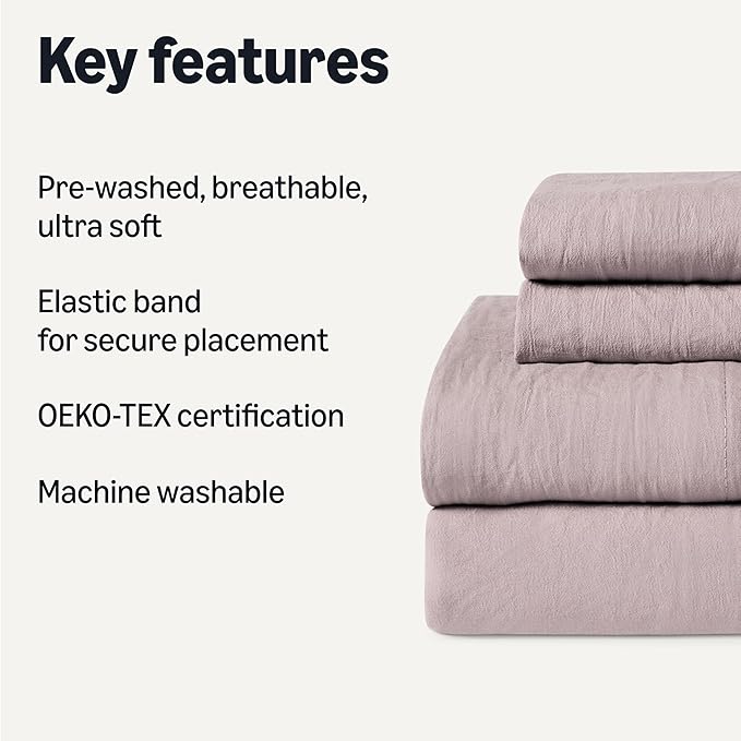 Amazon Basics King Bed Sheet, 4-Piece Bedding Set, Double Brushed Microfiber, Ultra Soft, Easy Care, Purple
