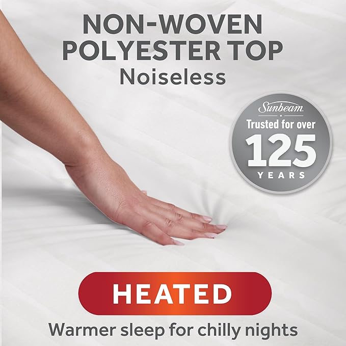 Sunbeam Electric Heated Mattress Pad Twin 75" x 39" 12 Heat Settings 12-Hour Auto Shut-Off Fast Heating Soft Cozy Fabric Deep Pocket Skirt Machine Washable