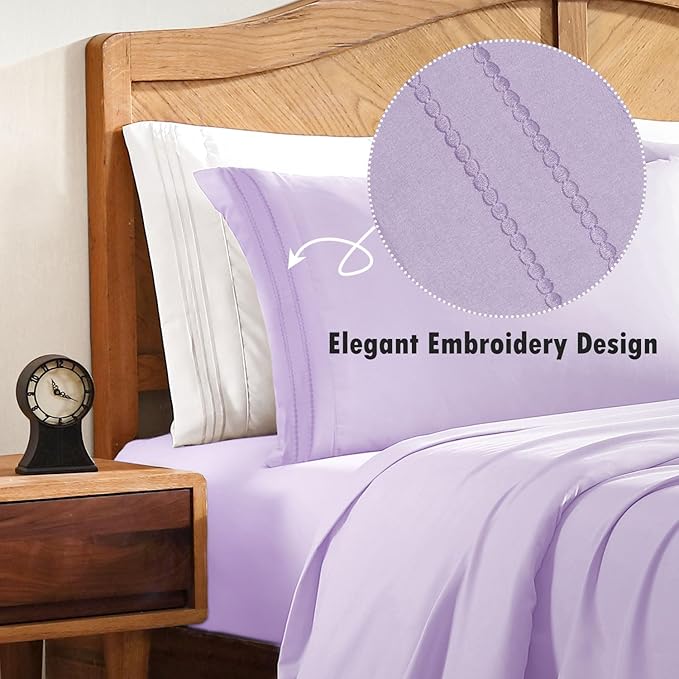 ClevaHome Queen Sheet Set, 4-Piece Bed Sheets for Queen Size Bed, Lightweight & Super Soft Easy Care Microfiber– Shrinkage & Fade Resistant Bedding Set with 14'' Deep Pockets (Lilac)