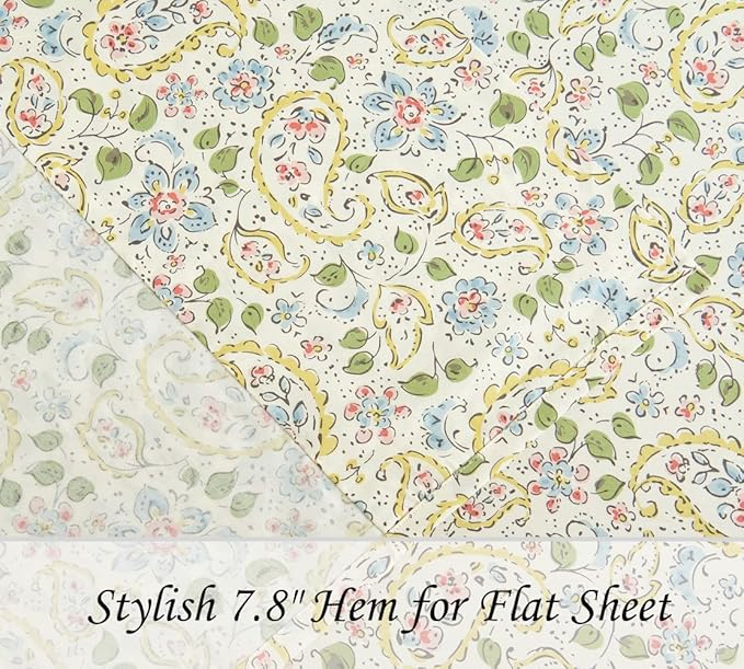 DAUAOTO Cotton Sheets Set California King Printed Bedding Sets, Farmhouse Paisley Pattern Bedlinen for Cal King Bed Up to 14" Deep Mattress Yellow