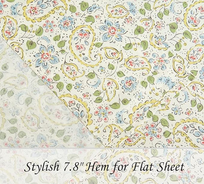 DAUAOTO Cotton Sheets Set California King Printed Bedding Sets, Farmhouse Paisley Pattern Bedlinen for Cal King Bed Up to 14" Deep Mattress Yellow