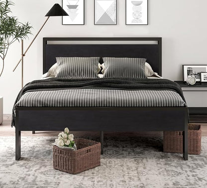 SHA CERLIN Full Size Bed Frame, Wooden Headboard and Footboard, Black Oak | Rounded Corners, 12 Metal Slats, Noise-Free Design, 12-Inch Storage, No Box Spring, 40-Minute Assembly