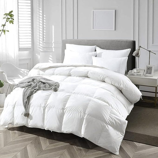 APSMILE Fluffy Heavyweight Down Feather Fibers Comforter Super King Size, Thick Duvet for Winter Climates/Cold Sleepers -Ultra Soft 100% Organic Cotton Cover, Luxury Duvet Insert (White, 120x120)