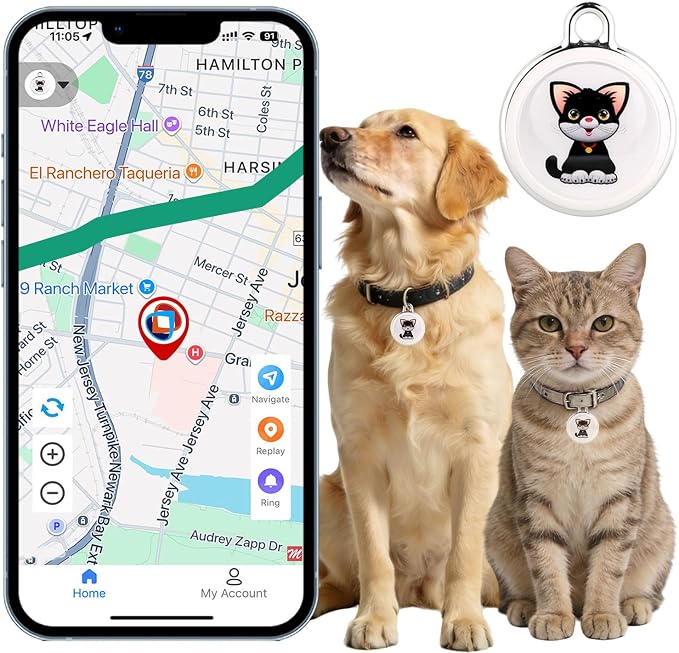 GPS Tracker for Dogs | Mini, Easy-to-Use Cat GPS Tracker | Waterproof and Drop-Proof | Real-Time Positioning with Alarm | Extra-Long Battery Life of 365 Days | No Subscription Required (Android & iOS)