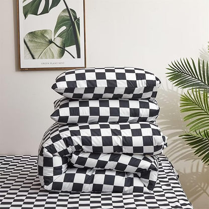 Houseri Black and White Plaid Comforter Set Twin Boys Buffalo Checkered Bedding Kids Girls Black Checkerboard Comforters Twin Size Comfy Soft Chessboard Grid Gingham Bed Dorm Quilts Blankets Twin 3PCS