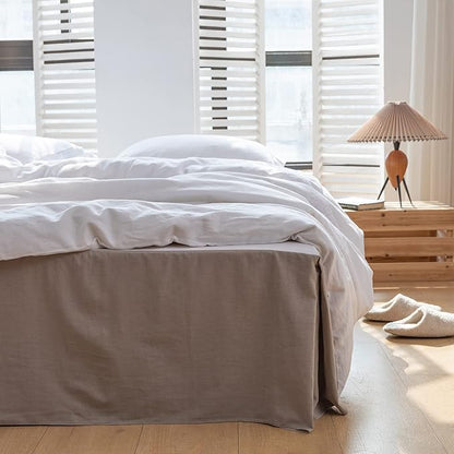 BISELINA French Linen Bed Skirt with Pleated Corner 14-Inch Tailored Drop Natural Flax Cotton Blend Basic Dust Ruffle Soft Cozy Farmhouse Bedding (14" Full, Basic Grey)