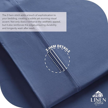 Linen Home 100% Cotton Percale Sheet Set, Queen Size, Dark Blue, Deep Pocket, 6 Pieces Set - 1 Flat, 1 Deep Pocket Fitted Sheet and 4 Pillowcases, Crisp Cool and Strong Bed Linen