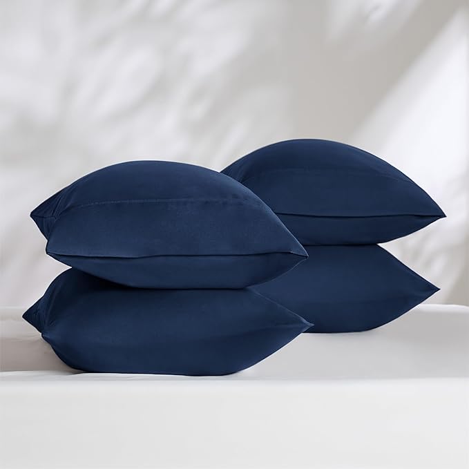 Bedsure King Size Pillow Cases Set of 4 - Navy Brushed Microfiber Pillowcases 4 Pack, Super Soft Pillowcase, Pillow Case Cover with Envelope Closure for Kids, Wrinkle, Fade Resistant, 20x36 Inches