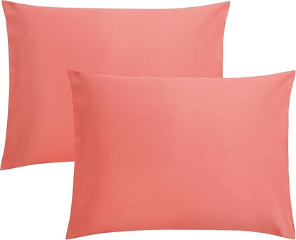 FLXXIE Pillow Cases Standard Size, Soft Microfiber Pillow Covers with Envelope Closure, Wrinkle, Stain Resistant Pillowcases, 2 Piece Set, 20x26, Coral