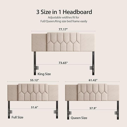 Upholstered Tufted Headboard, 3 in 1 Headboard for Full/Queen/King Size Bed, Height & Width Adjustable Head Board, Attach Frame, Study & Comfortable, Ideal for Bedroom, Dorm, Guest Room, Beige