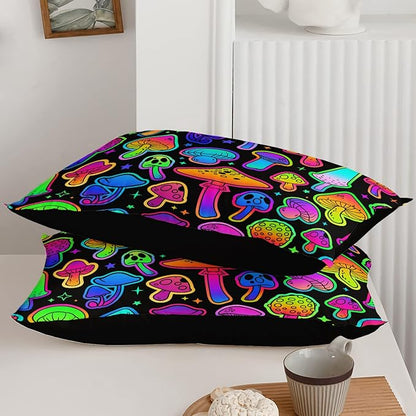 Mushroom Comforter Set Kids Bedding Set Full,3Pcs Colorful Soft Black Gradient Mushroom Quilt Set Bed in A Bag with 1 Comforter 2 Pillowcases for Kids Boys Girls Teens Adults Room Decor All Season