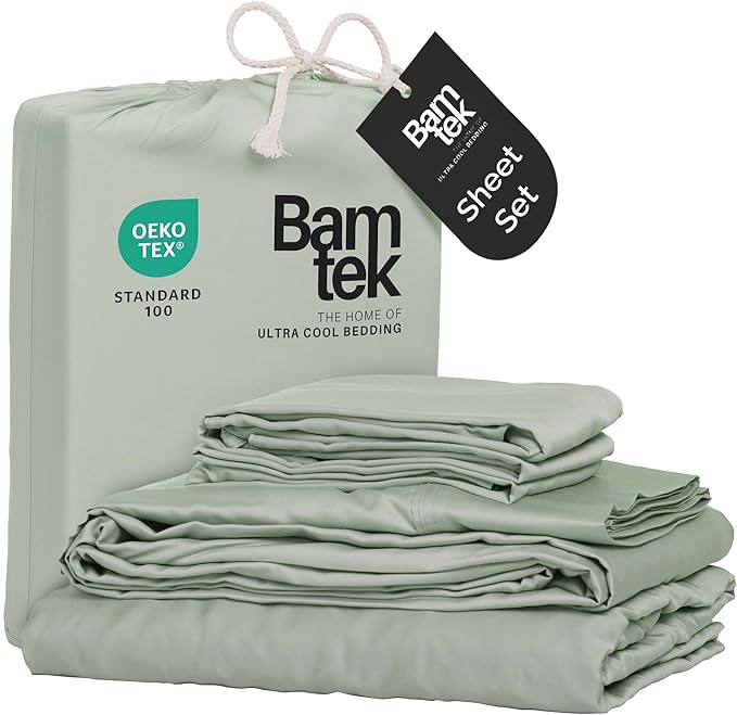 Viscose Bamboo Twin XL Sheets 3PC Set - Extra Long - Cooling Bedding for Hot Sleepers with Moisture Wicking Technology - Silky Soft 16 Inch Deep Pocket, Sage - 38" x 80"