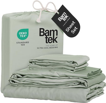 Viscose Bamboo Twin XL Sheets 3PC Set - Extra Long - Cooling Bedding for Hot Sleepers with Moisture Wicking Technology - Silky Soft 16 Inch Deep Pocket, Sage - 38" x 80"