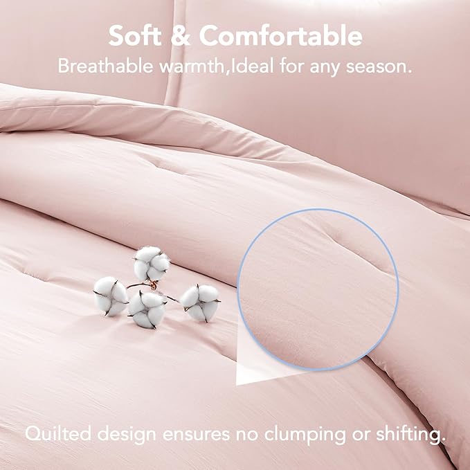 Oversized King Comforter Set Blush Pink,3PCS Soft Lightweight Breathable Bedding Comforter for All Season, Oversized King Size(120''×98'' Comforter & 2 Pillowcases)