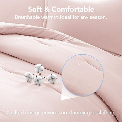 Queen Comforter Sets Blushpink,3PCS Soft Lightweight Breathable Bedding Comforter Sets for All Season, Queen Size(90''×90'' Comforter & 2 Pillowcases)