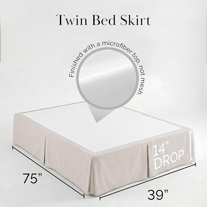 Southshore Fine Living, Inc. Hotel Quality Twin Bed Skirt 14 Inch Drop, Pleated Dust Ruffle Twin Size, Pet Hair Resistant Bedding, Easy Care Microfiber, To Hide Storage - Natural Beige